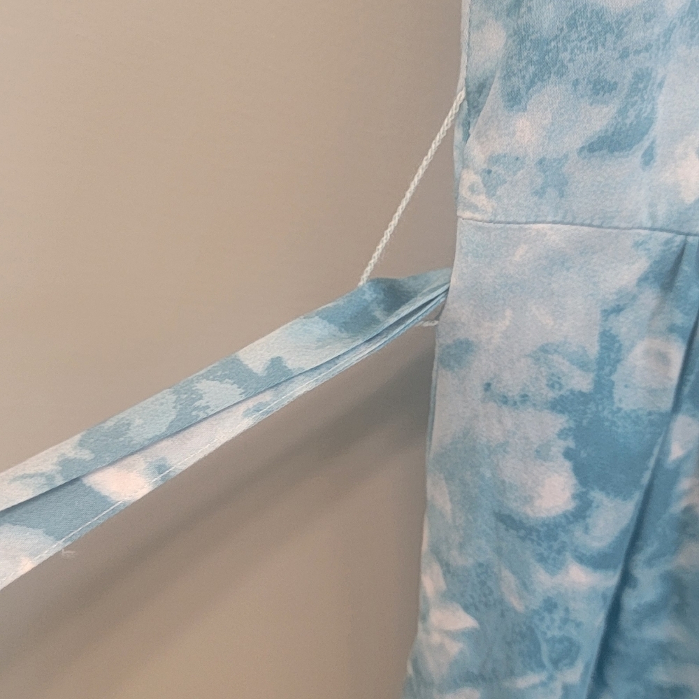 Talbots Floral Camoflauge Ocean Blue Butyon Front‎ Tie Dress Womens 10 Petite - Picture 9 of 13
